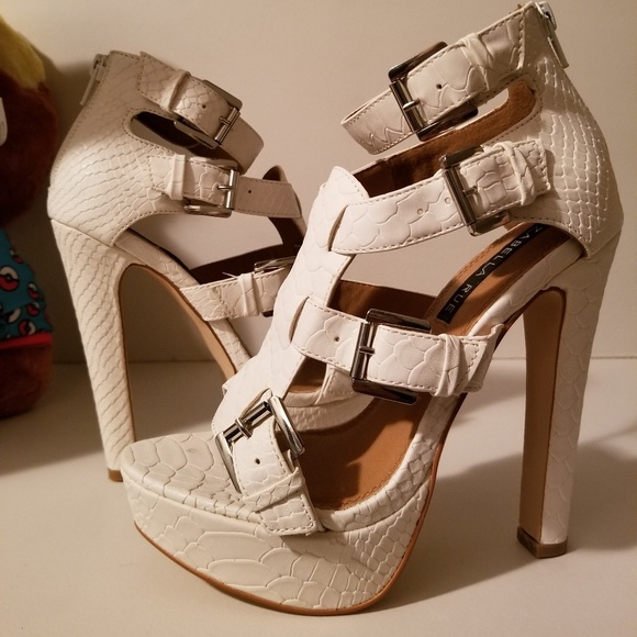 Shoes - snake skin peep toe heeled sandals